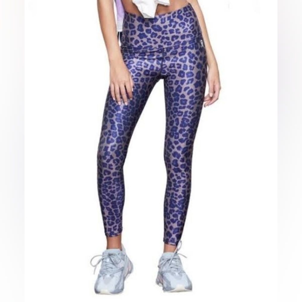 Good American Tonal Leopard High-Waist Purple Active Leggings- Size 2